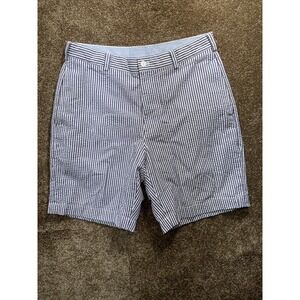 Brooks Brothers 346 Shorts Mens 32 Seersucker Blue Bermuda 8" Inseam Stripe